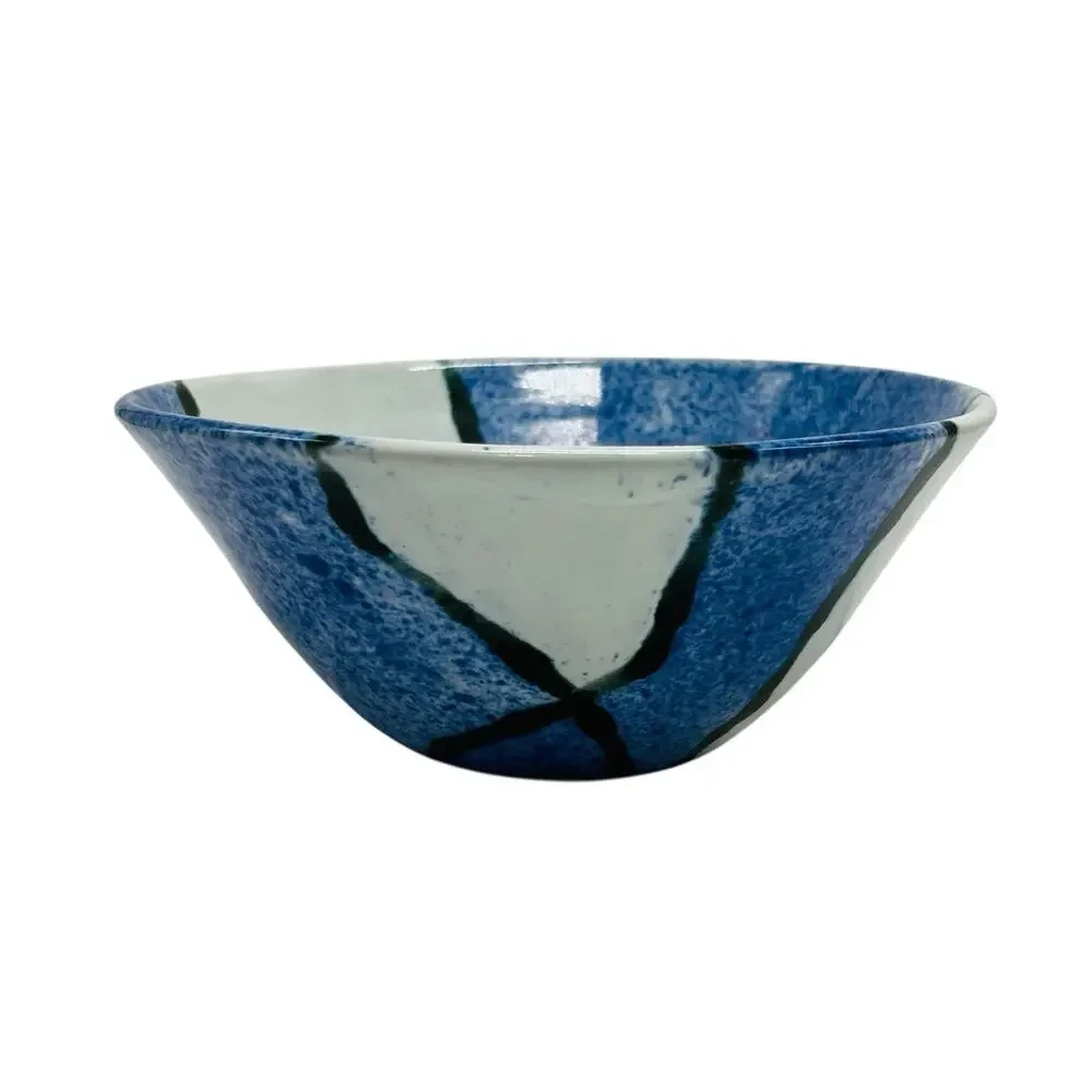 VTG Studio Art‎ Pottery Bowl Grey Blue Speckled Geometric Abstract 7.5” Serving